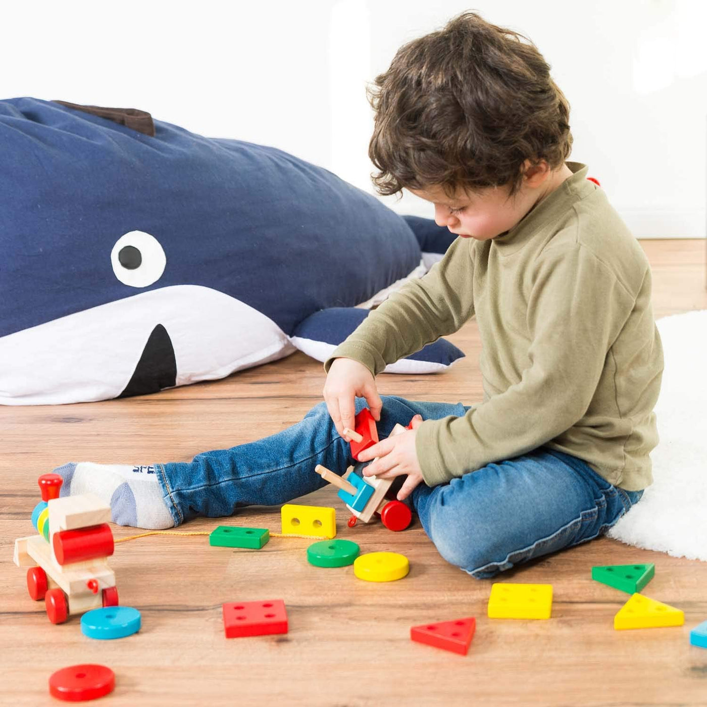 Wooden train toy train made of wood; wooden sorting cube