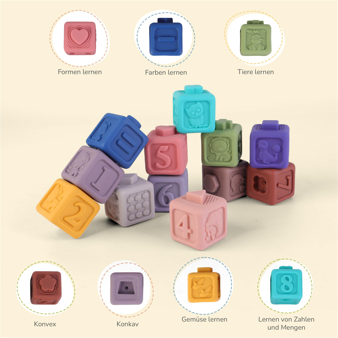 Jouets pour bébés et enfants en silicone - 12 cubes d'activités sensorielles - développement précoce et dentition