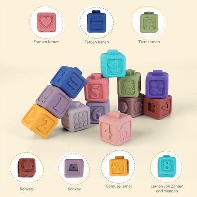 Jouets pour bébés et enfants en silicone - 12 cubes d'activités sensorielles - développement précoce et dentition