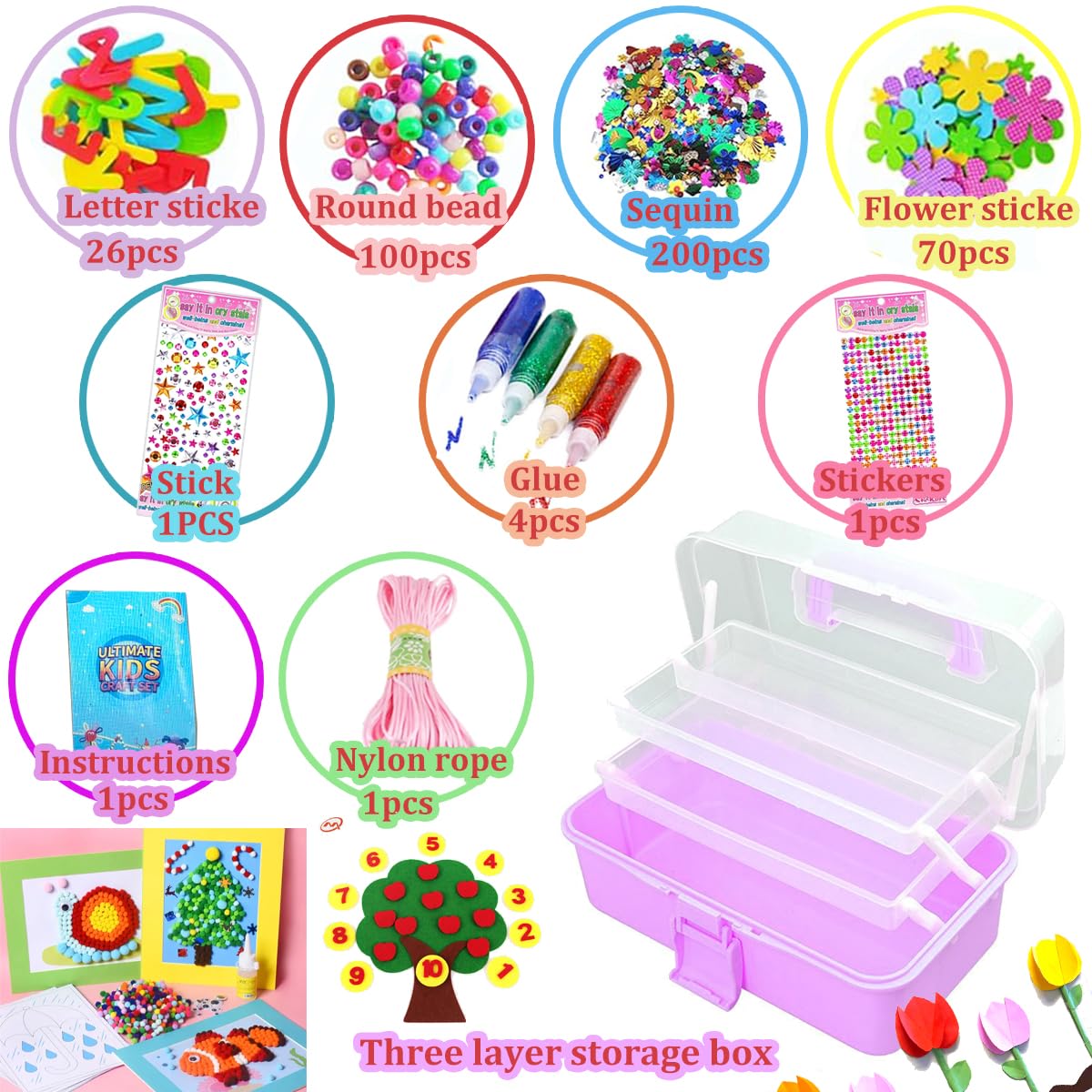 Craft set for children, 3000+Pcs craft set for children craft box craft material set, craft case include pompoms, pipe cleaners for children