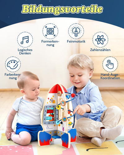 Raketenspielzeug Motorik-Würfel, Baby-Holzspielzeug, Motorik-Würfel, 6-in-1