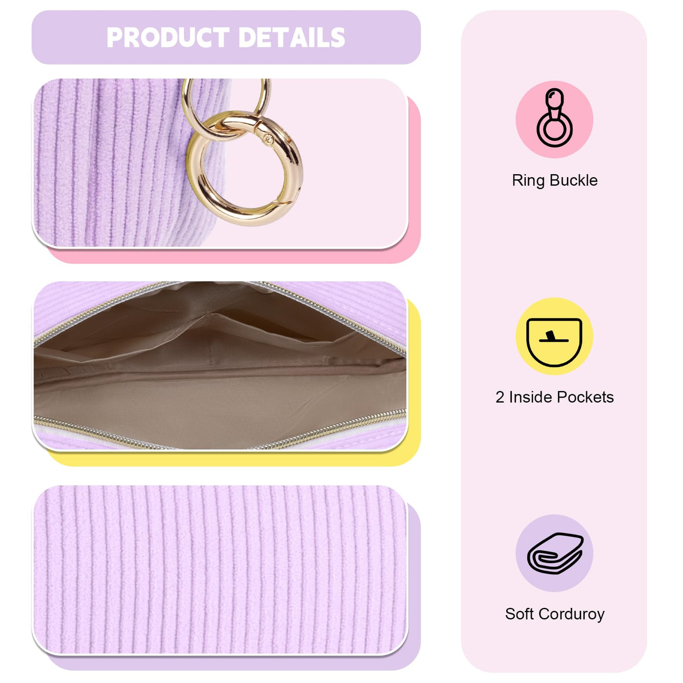 3 Piece Cosmetic Bag Small Makeup Bag Thickened Corduroy Makeup Bag