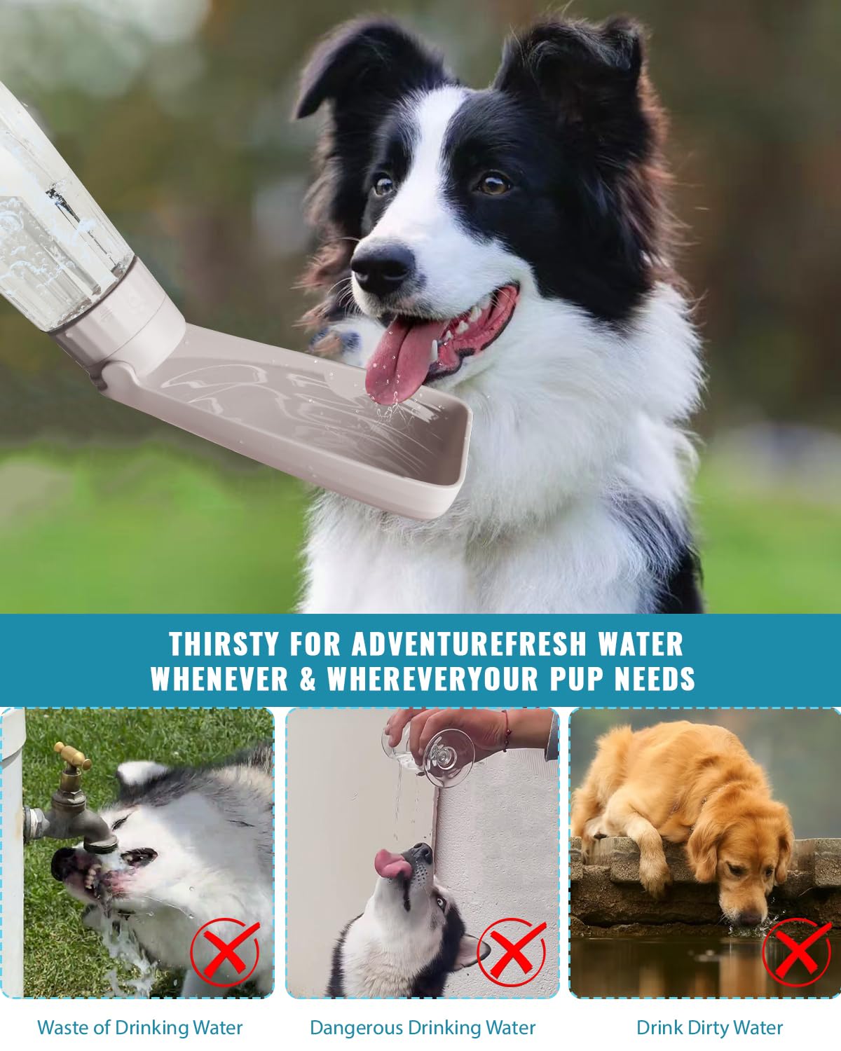 Portable Pet Drinking Bottle, foldable Design