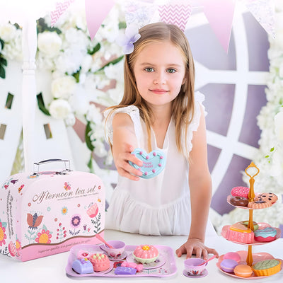 Children's tea set, 46 pieces dolls tableware children's kitchen Tin teapot set