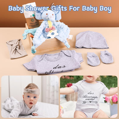 Coffret pour bébé, ensemble 7 en 1 : comprenant une grenouillère, une couverture, une couverture de sécurité, un bonnet pour bébé, des gants pour bébé, un noeud