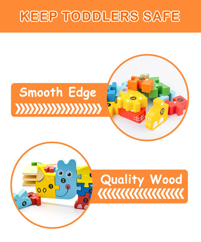 Wooden puzzle for toddlers with 4 animal patterns, learning educational toy