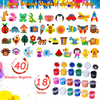 Set de peinture pour enfants, set de bricolage pour enfants 40 pièces aimant frigo pour peinture et bricolage aimant en bois