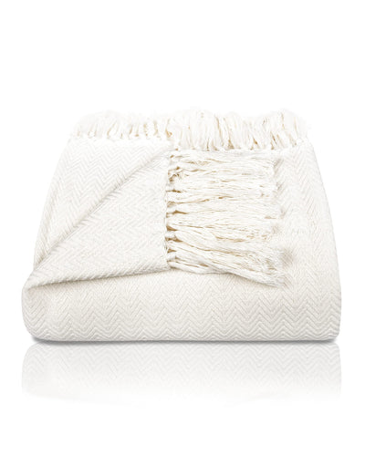 Premium bedspread with fringes - cotton blanket as bed throw, couch throw