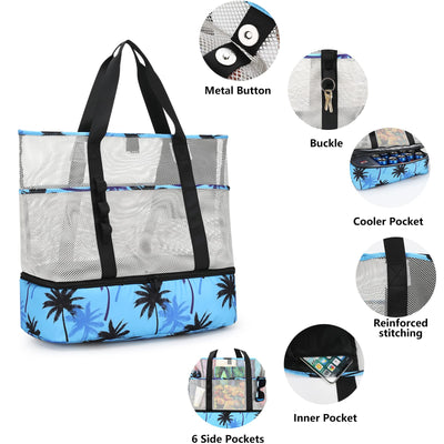 Sac de plage en maille grand pliable avec sac isotherme étanche
