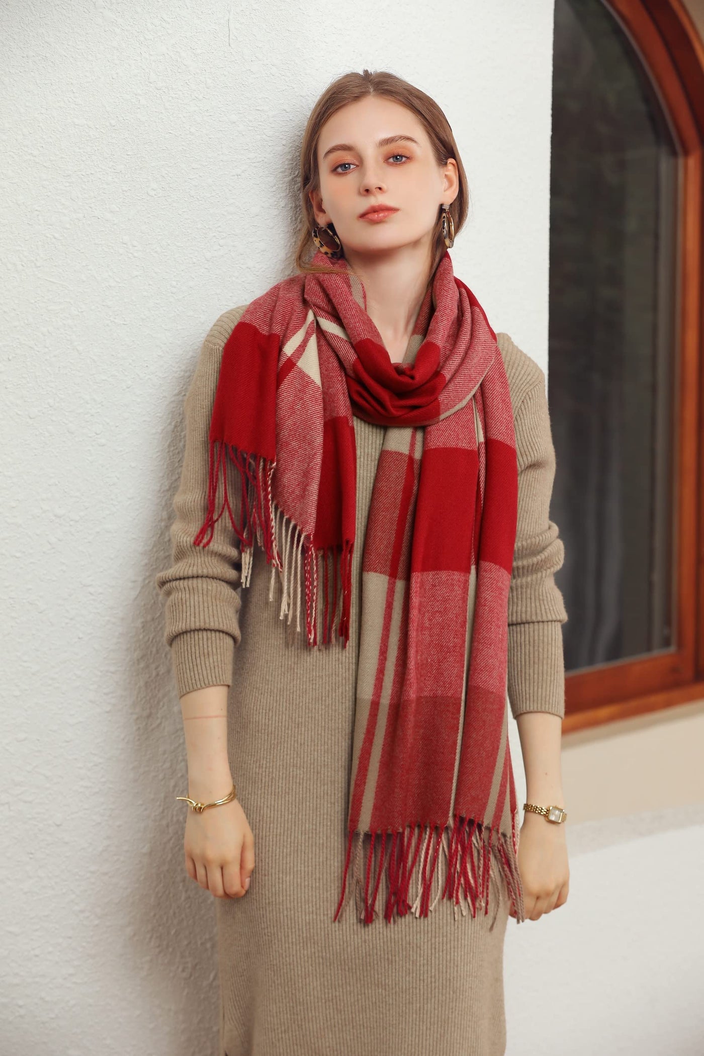 Winter Senior Plaid Cashmere Scarf,Plaid Pashmina Oversized Fall Scarf Stoles