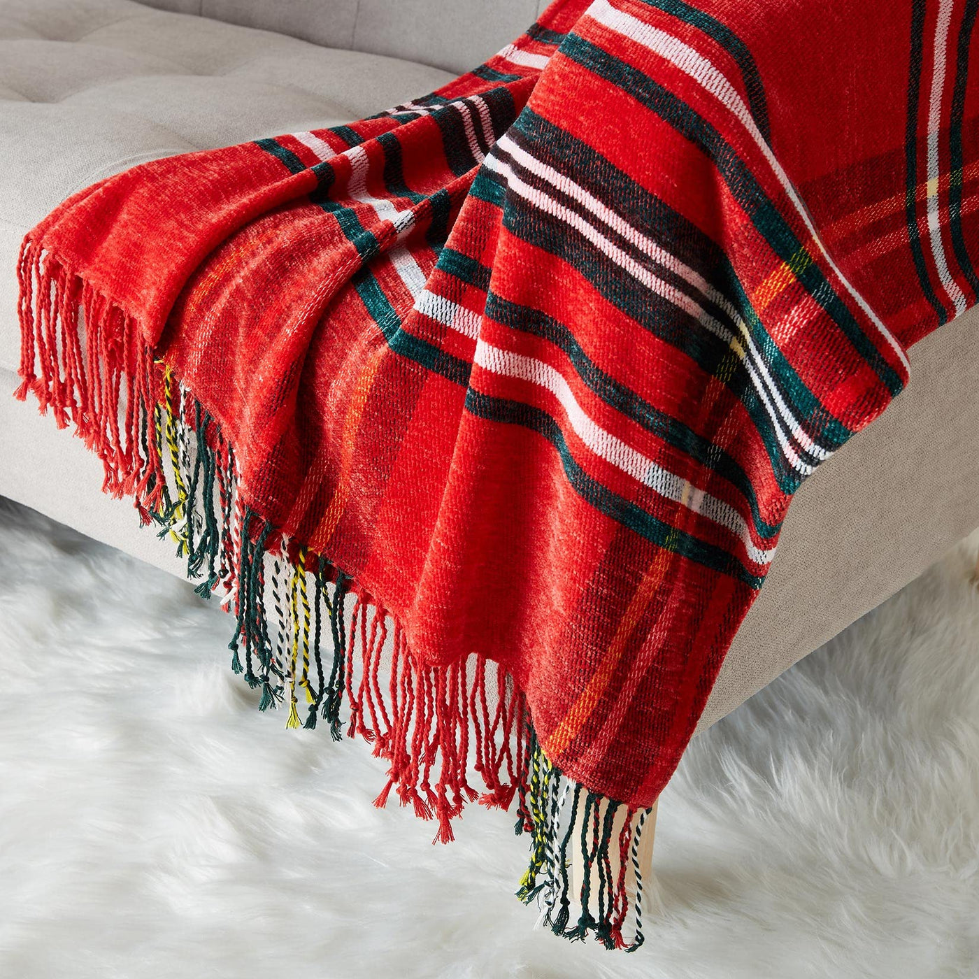 Christmas blanket soft knitted wool blanket tassel