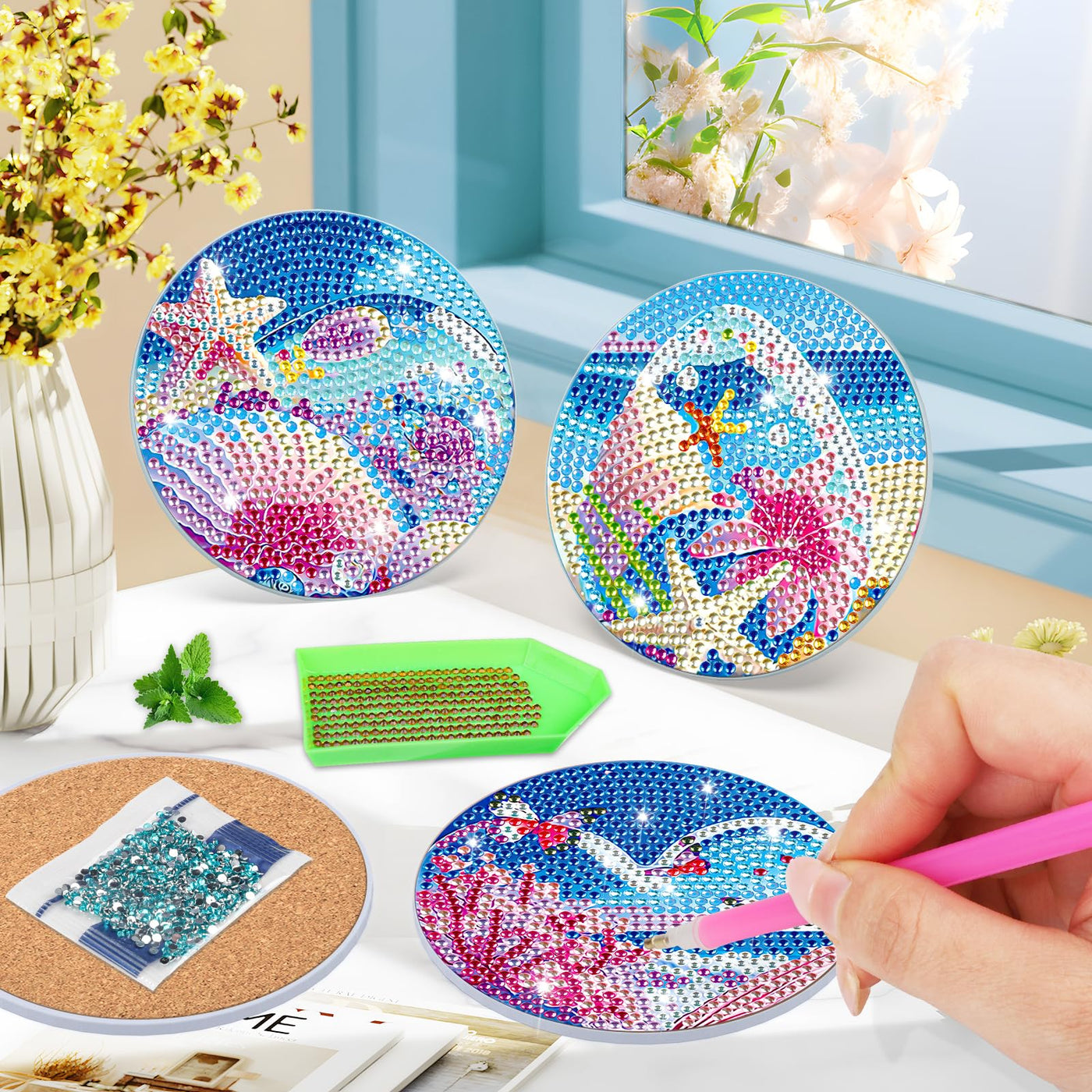 6 PCS Diamond Painting Coasters with Holder