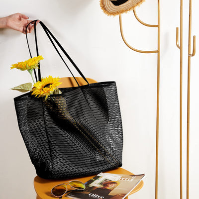 Sac de plage en maille avec poche intérieure zippée, sac à bandoulière pour femmes, sac de natation, sacs à main pliables