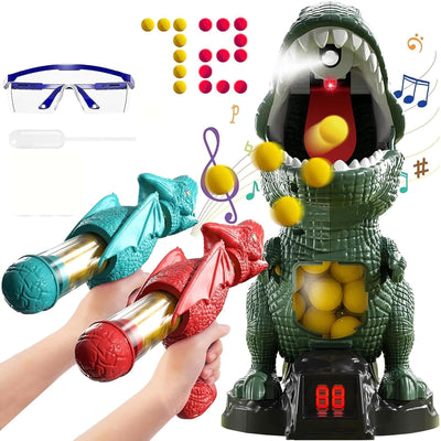 Dinosaur Shooting Toy with 2 Air Shooting Guns, Movable Shooting Toy Guns Target with 72 Foam Balls with Spray Function, LED Counter, Sound