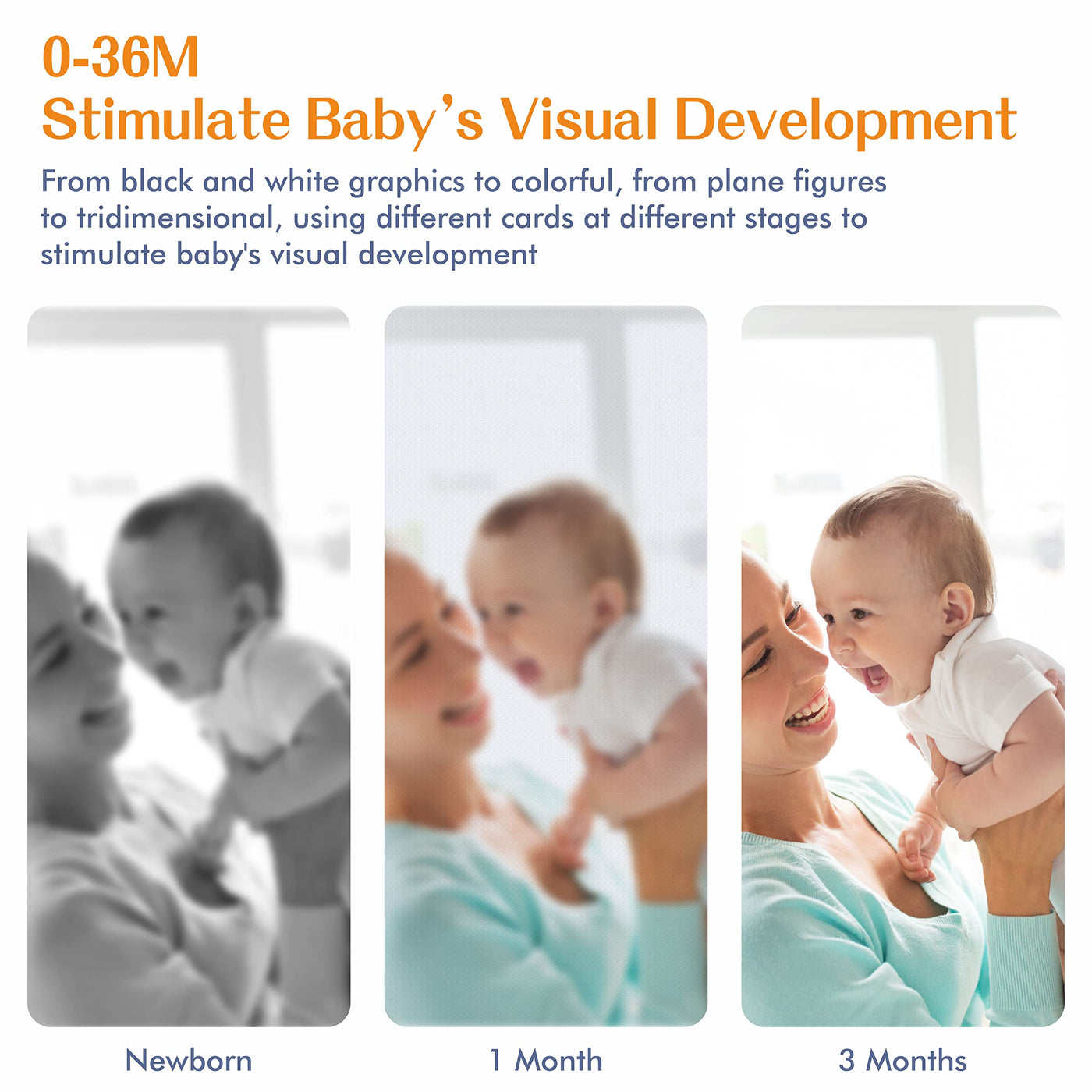 25 flashcards pour la stimulation visuelle des bébés, le développement sensoriel des nouveau-nés