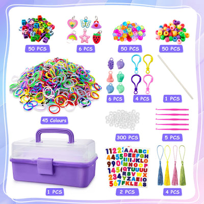 45 Farben Webstuhlbänder Kit mit 3-lagiger Aufbewahrungsbox, DIY Gummibänder Kit