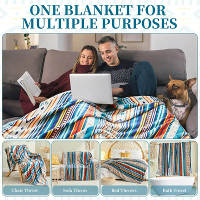 Couverture câline, couverture de maison Boho Blanket Motif Rayé Coloré