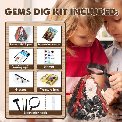 Gemstone excavation set with 12 geology stones, mineral excavation set