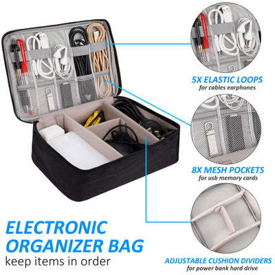 Electronic bag Large organizer for electronic accessories Waterproof cable bag for cables SD cards Hard drives Power bank USB sticks