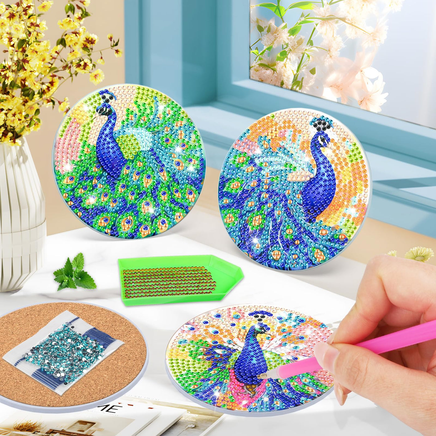 8 PCS Diamond Painting Coasters with Holder