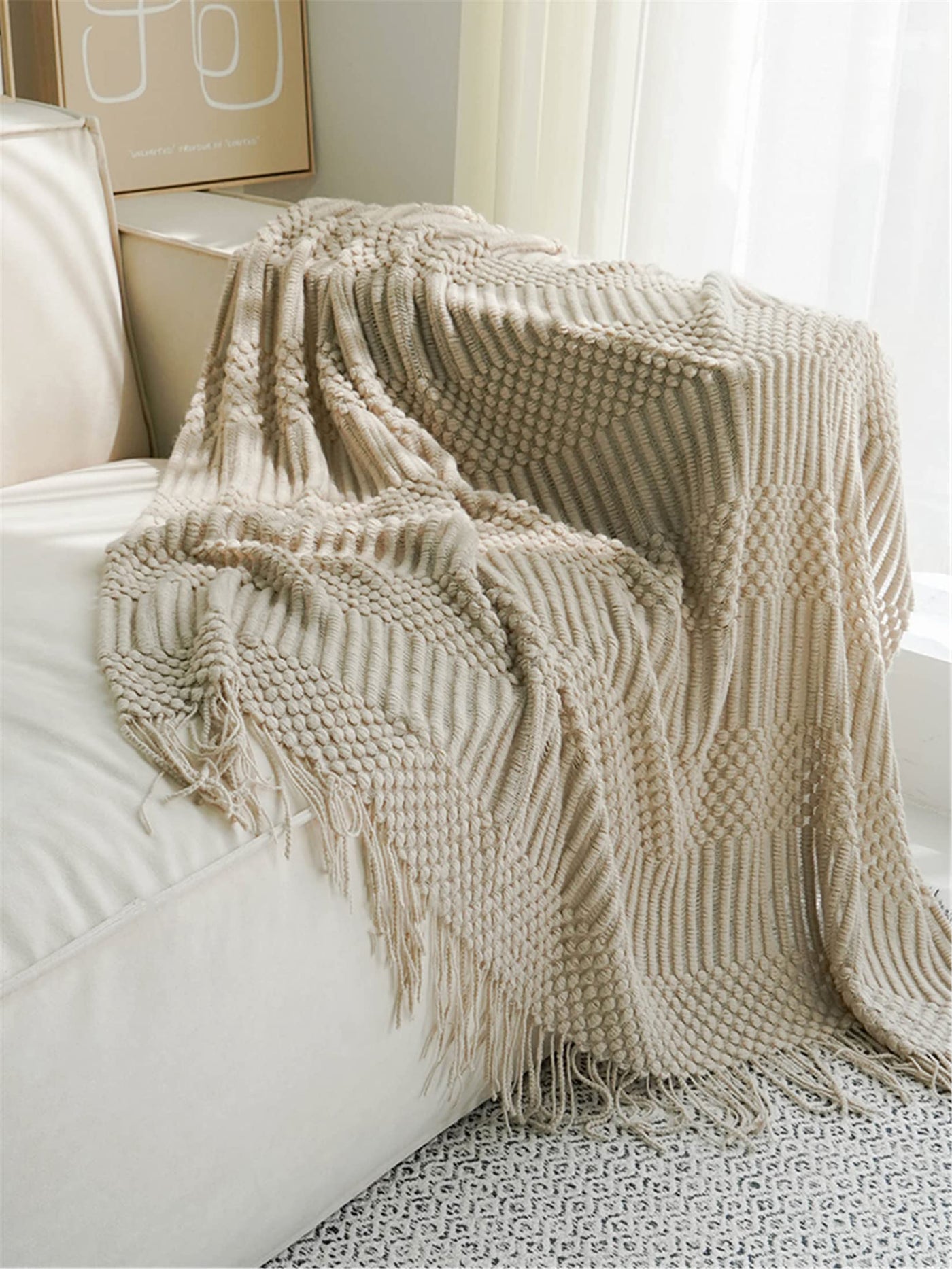 Boho blanket soft knitted blanket reversible blanket