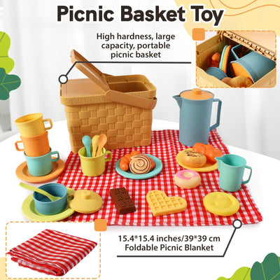 Panier de pique-nique, set de thé pour enfants, set de pique-nique pour enfants avec couverture, set de thé avec dessert, jouet d'extérieur