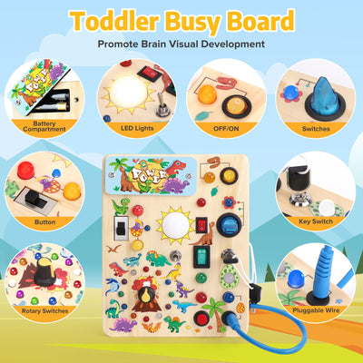 Busy Board toy Activity Board toy Wooden toy with 10 switches 23 LED lights