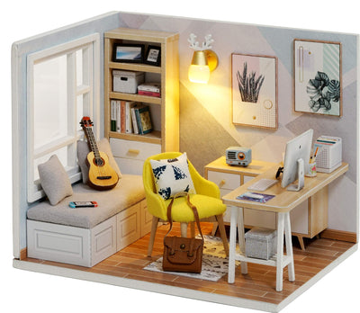 Kit Maison de Poupée Miniature-Modèle Créatif en Bois avec Éclairage LED et Cache-poussière