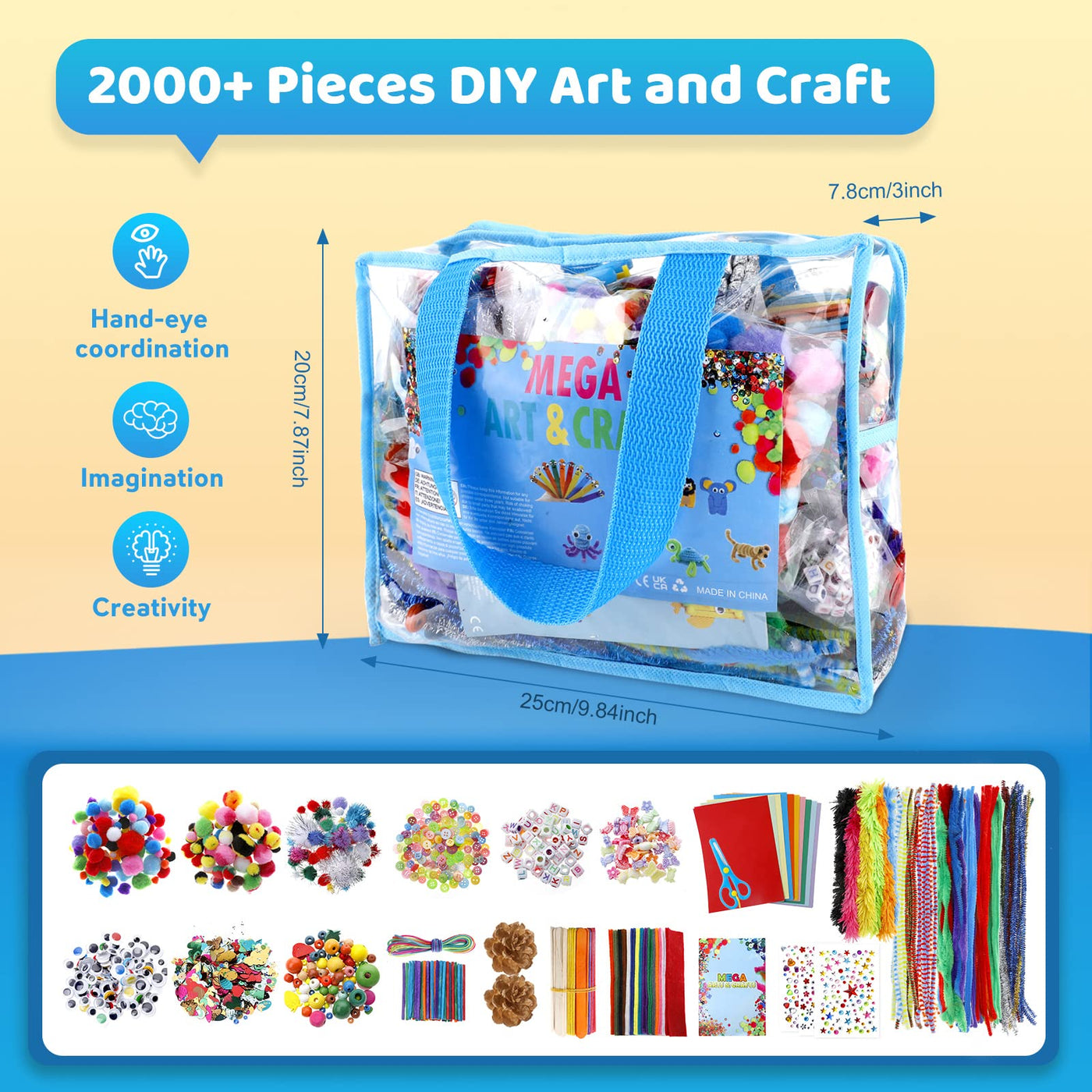 Kit de bricolage pour enfants, 2000 pièces kit de bricolage fournitures pour bricolage cure-pipe yeux googly perles scrapbooking créatif