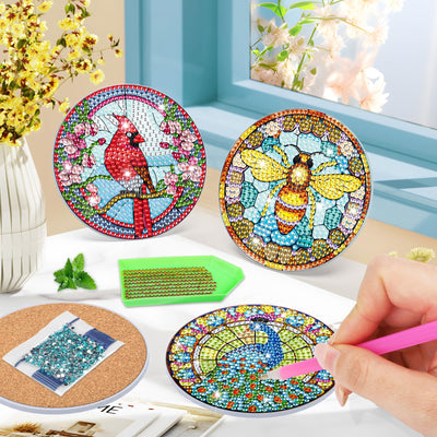 8 PCS Diamond Painting Coasters with Holder