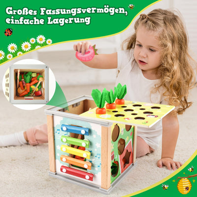 6 in 1 wooden activity cube, activity center baby, activity toy wooden motor skills toy