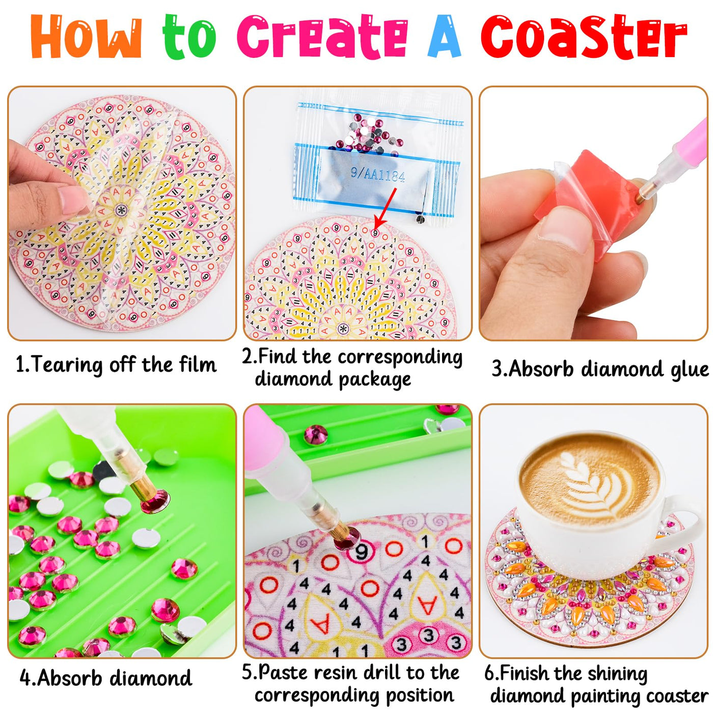 10pcs Diamond Painting Coasters With Holder