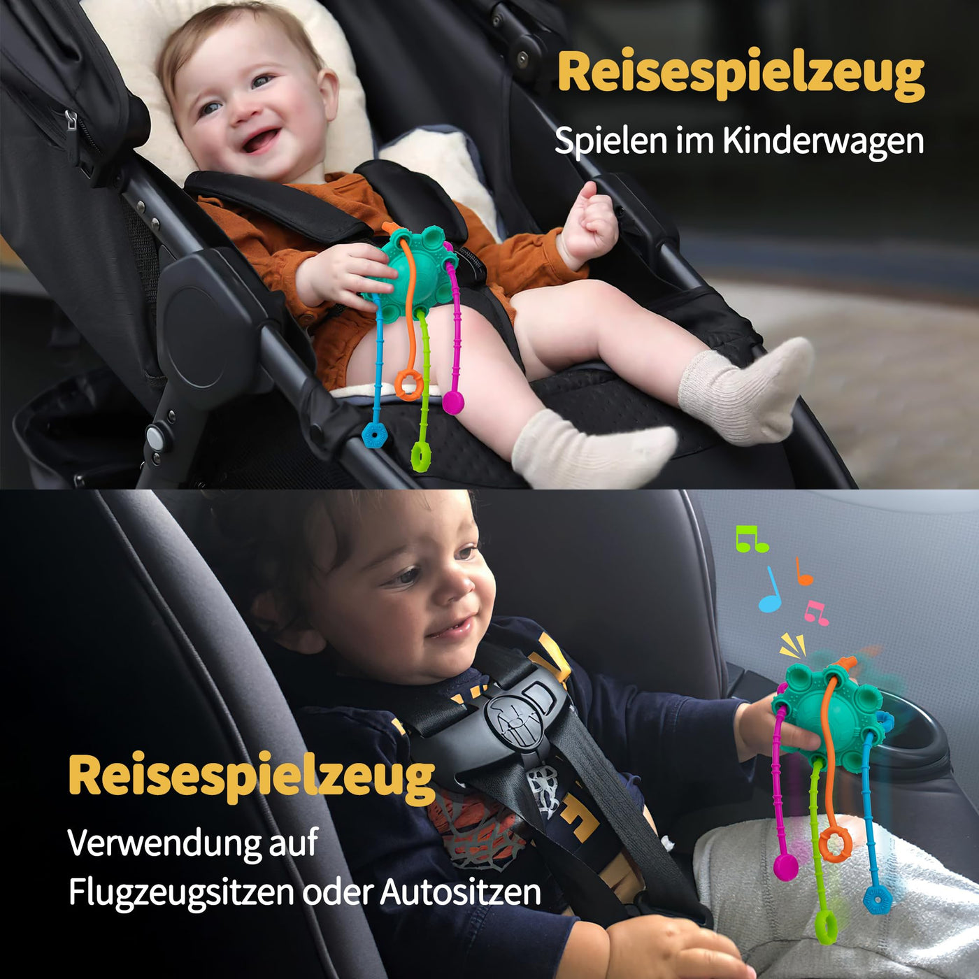 Jouet sensoriel pour les tout-petits, jouet à tirer, jouet de voyage pour les bébés, avec fonction hochet intégrée