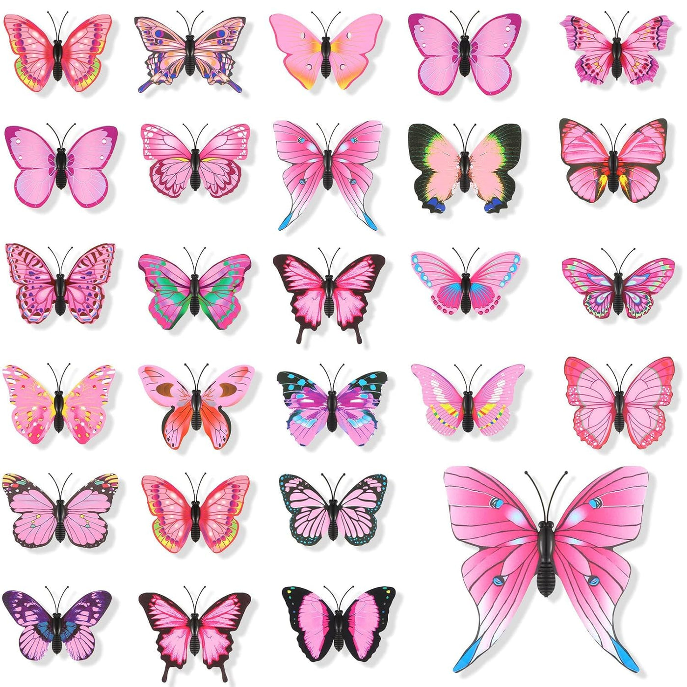 50 pièces de papillons décoratifs avec épingles à nourrice, broche papillon en PVC