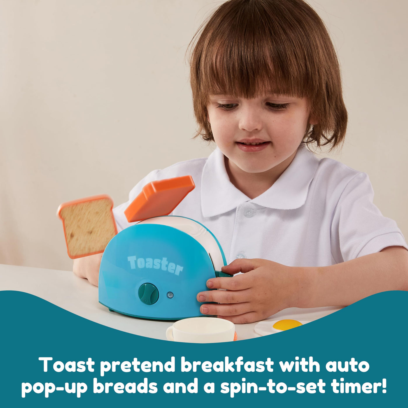 Play kitchen accessory set for children, pretend kitchen toy, coffee maker, blender, toaster with realistic lights & sounds