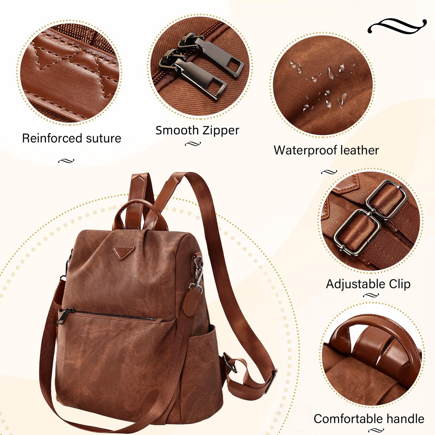Backpack small,vegan leather city backpack,backpack handbag anti-theft,elegant daypack for office,commuting,work