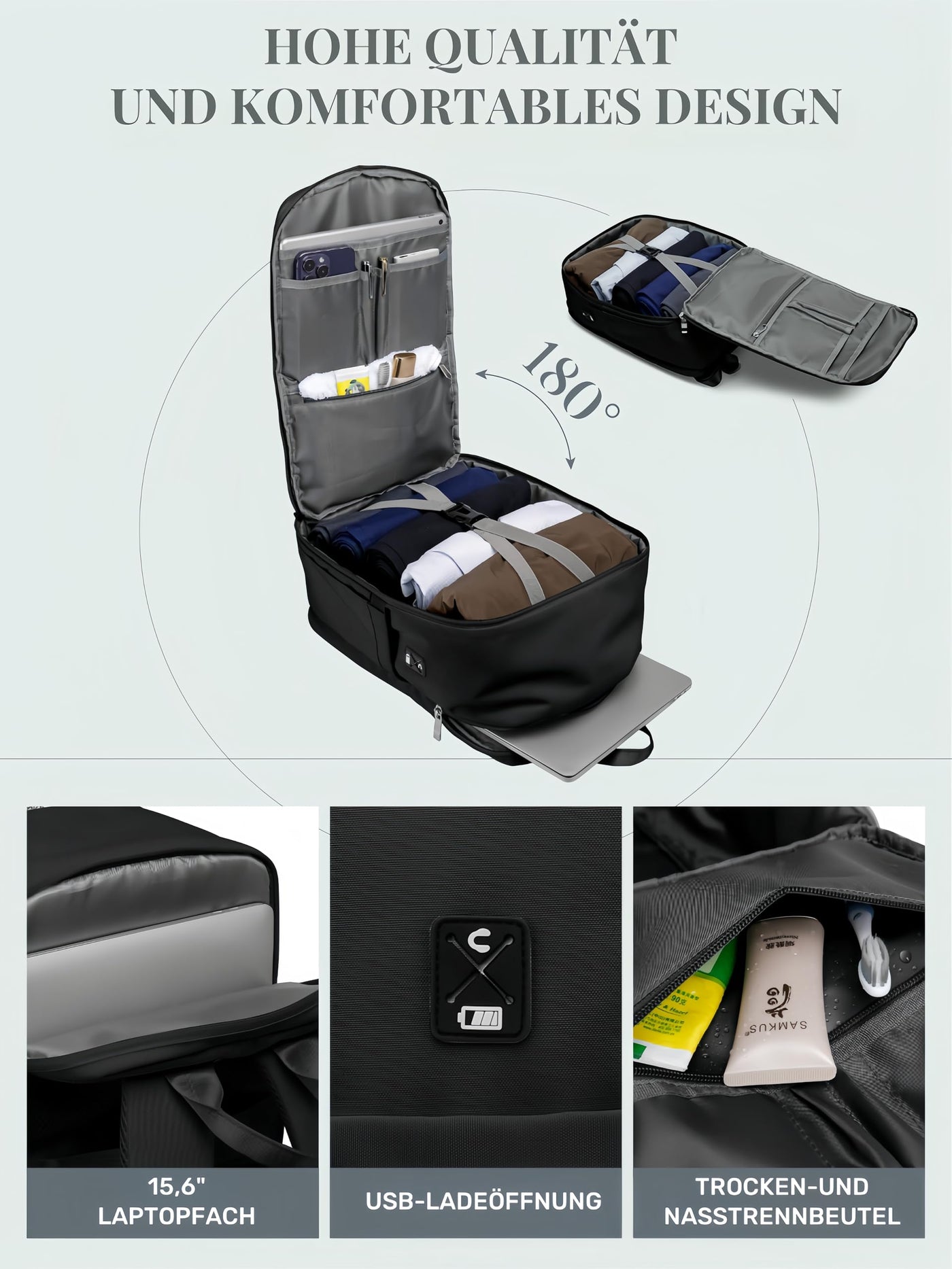 Grand sac de voyage bagage à main avion sac à dos antivol