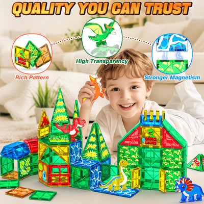 Magnetic tiles children's toy dinosaur toy, STEM magnetic building blocks
