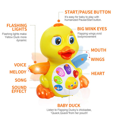 Duck baby toy with music and lights, crawling musical toy educational baby toy