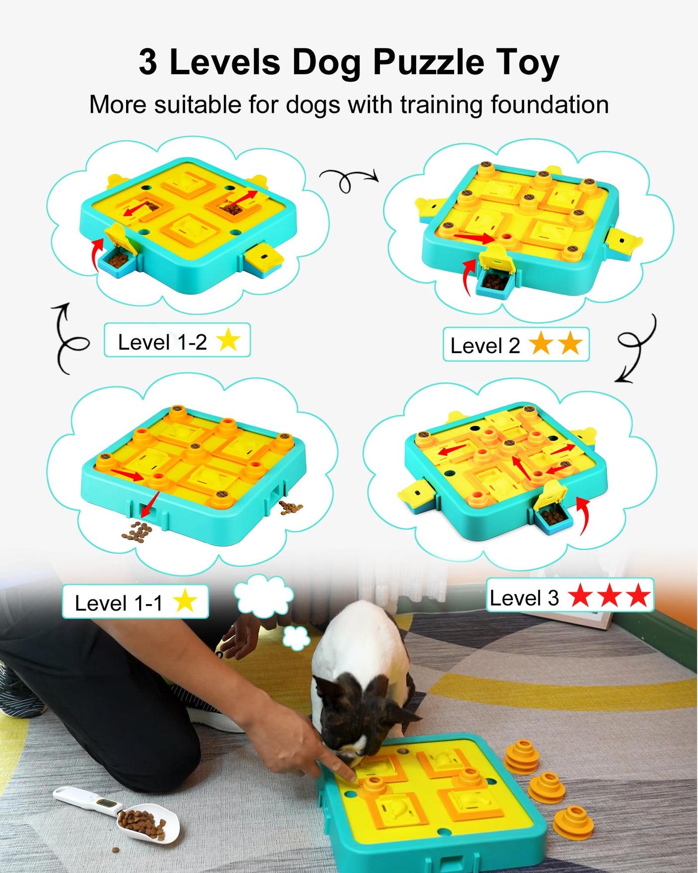Intelligence de Jouet de Chien, Puzzle Interactif de Jouet de Chien de Niveau 3 en 1 pour l'ennui, Jouet d'Intelligence pour le Jouet de Distributeur de Friandises d'entraînement de QI pour les Grands Petits Chiens Moyens