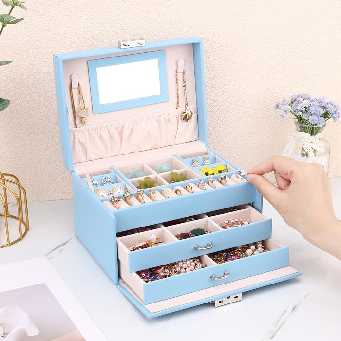 Jewelry box, jewelry box with drawers for ladies girls, PU leather jewelry box jewelry box large jewelry organizer for rings earrings bracelets necklaces