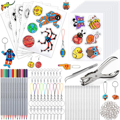 Shrink wrap set for handicrafts, including A5 shrink paper, key ring, pencils, hole punch, tweezers for DIY