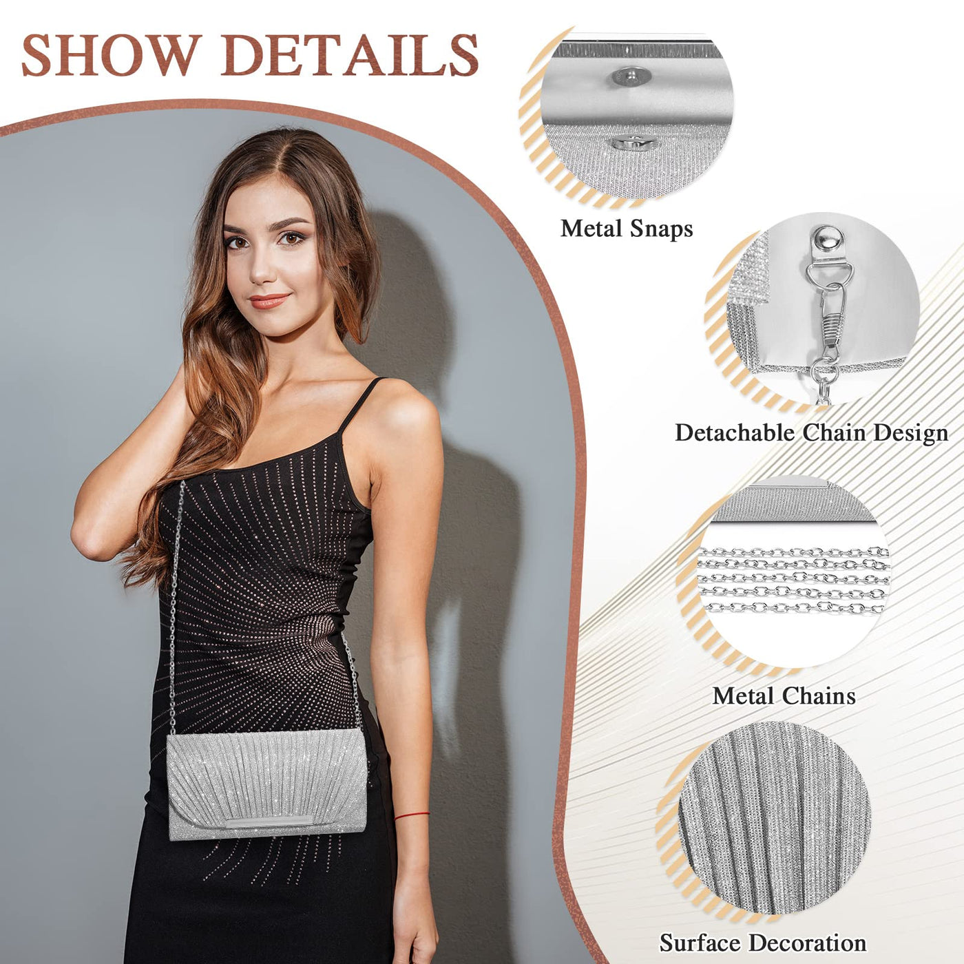 Sac de soirée, sac à main à la mode, pochette de mariage élégante, sac à chaîne enveloppe