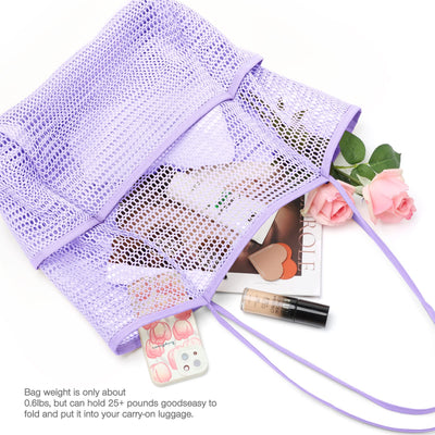 Sac de plage en maille, grand, pliable, sac de natation en maille avec poches, étanche au sable, étanche à l'eau