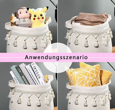Large basket made of cotton rope, woven storage basket for toys, laundry and blanket organizer