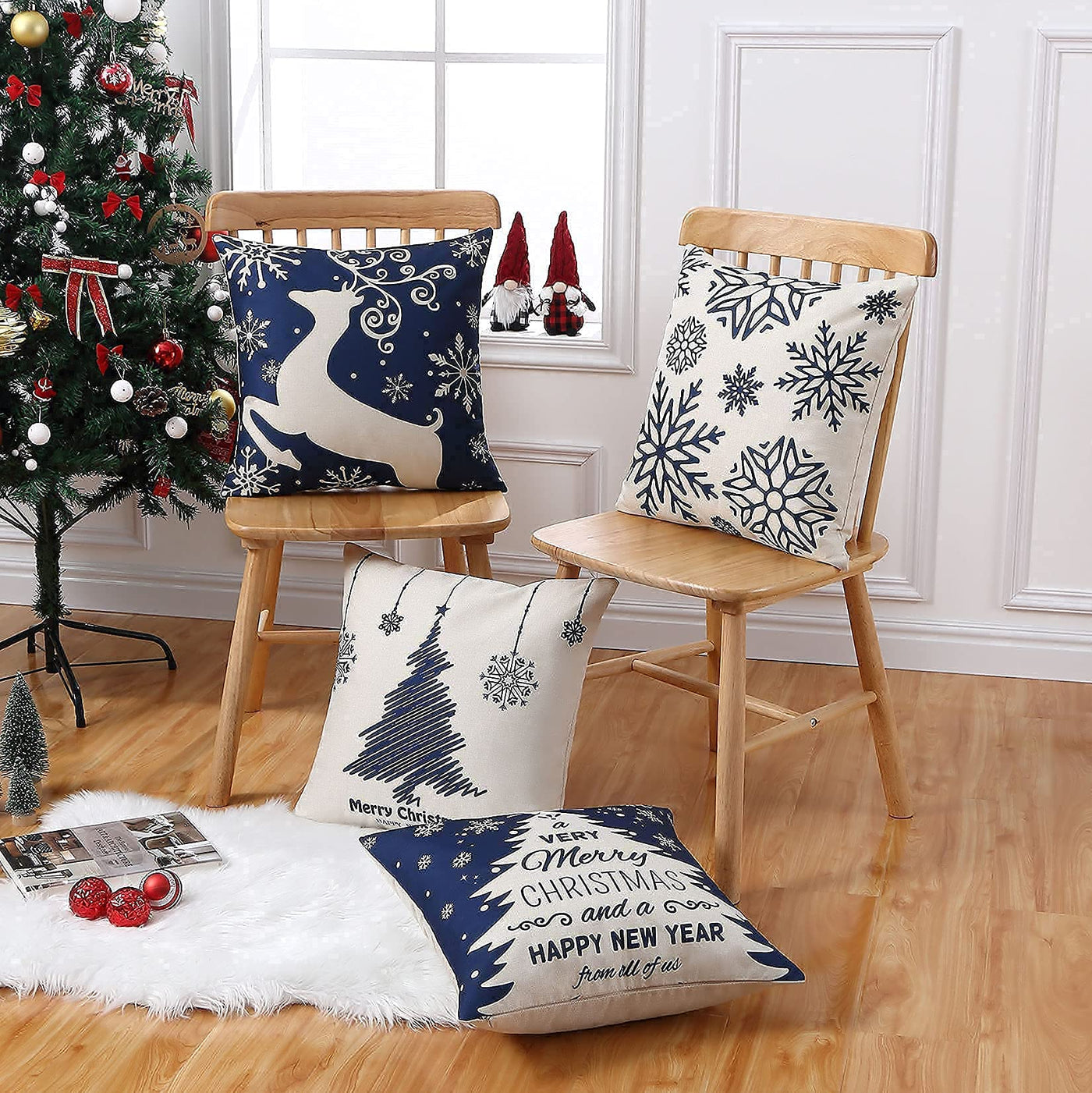 Christmas cushion cover set of 4 linen look cushion covers