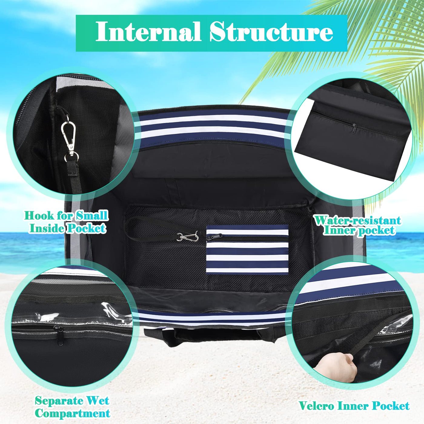 Large beach bag with zipper Waterproof beach bag