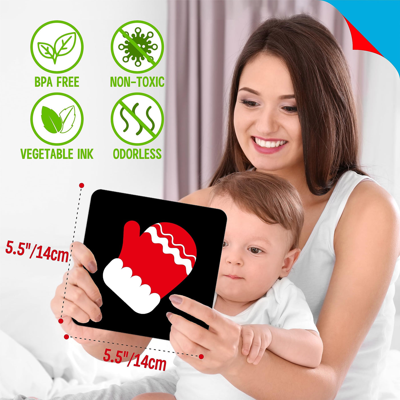 100 pages Sunte Carte Flash de Stimulation Visuelle pour Bébé, 50 Pièces Cartes Flash pour Bébé à Contraste Élevé Jouet Sensoriel