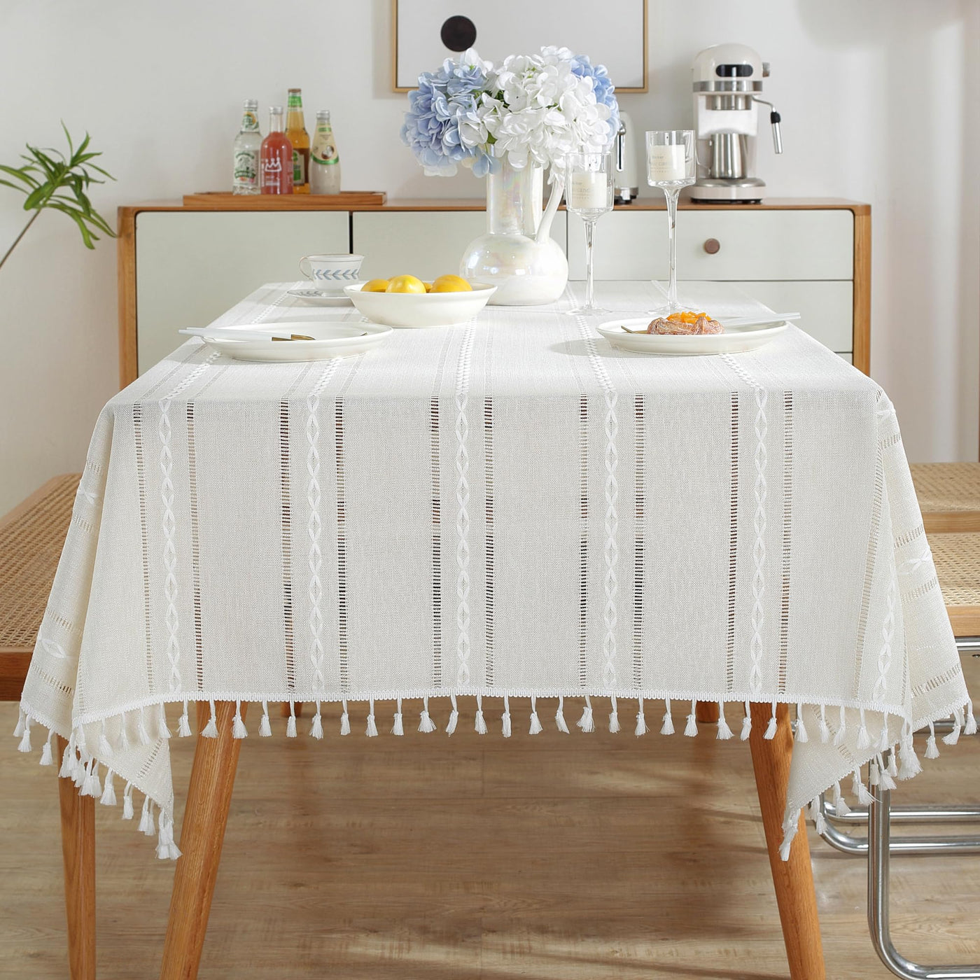 Tablecloth Rectangular Cotton Linen Tablecloth Washable Antifouling Tassel Design for Kitchen, Dining Room, Picnic, Outdoor, Garden