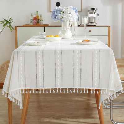 Tablecloth Rectangular Cotton Linen Tablecloth Washable Antifouling Tassel Design for Kitchen, Dining Room, Picnic, Outdoor, Garden